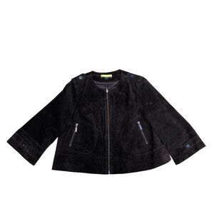 ASHLEY B Bernardo Leather Suede Jacket Women's LARGE Coat Black Full Zip Wide‌‌‌
